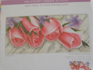 Needle Art World No Count Cross Stitch Kit - Pink Roses and Music